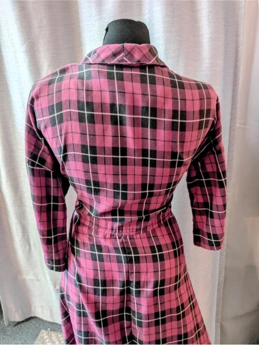 Vintage 80s Purple Plaid Fit and Flare Dress XL - Picture 3 of 4